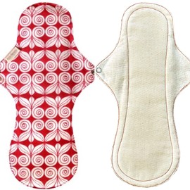 2 Pack South India Eco Femme Cloth Napkins Washable Organic Cotton (Unbleached) Waterproof 7 Layers Flannel Inside, GOTS Certified