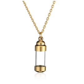 Jovivi Stainless Steel Ashes Jewellery Memorial Urn Acrylic Bottle Pendant Opening Chain Capsule Pendant Necklace Memorial Gift, Stainless Steel, Gold