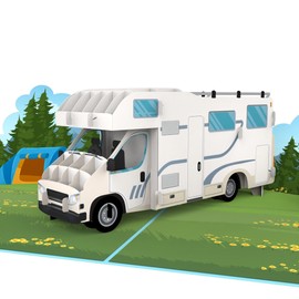 MOKIO® Pop-Up Card - Camping with Motorhome - 3D Birthday Card or Travel Voucher for Holidays with Motorhome or Camper, Birthday Voucher Card