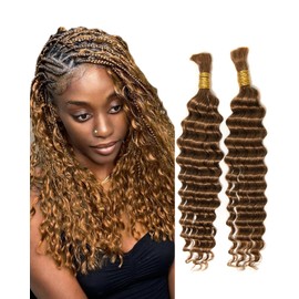 BEEOS #30 Auburn Ginger Human Braiding Hair for Boho Braids, No-Weft Bulk Human Hair for Braiding Bohemian Knotless Micro Braids 100g 2 Bundles Per Pack 20 Inch