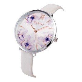 KIMOMT Women's Watches, Leather Strap, Luxury Quartz Watches, Waterproof, Fashion, Creative Watch for Girls, Ladies, Leather Strap Pink Flower, Bracelet
