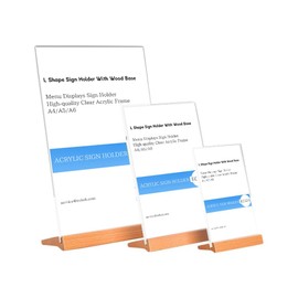 ECKEK Acrylic Sign Holder A4/A5/A6 Menu Displays T/L Shape, Wood Base Table Top Sign Stand (L Shape A5 148×210mm/ 5.83×8.27 inches)