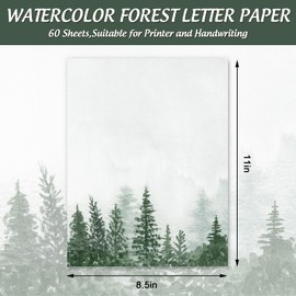 60 Sheet Forest Stationery Letterhead Paper Watercolor Forest Writing Paper Greeting Paper for Party Invitations School Printing, 8.5 x 11 Inch