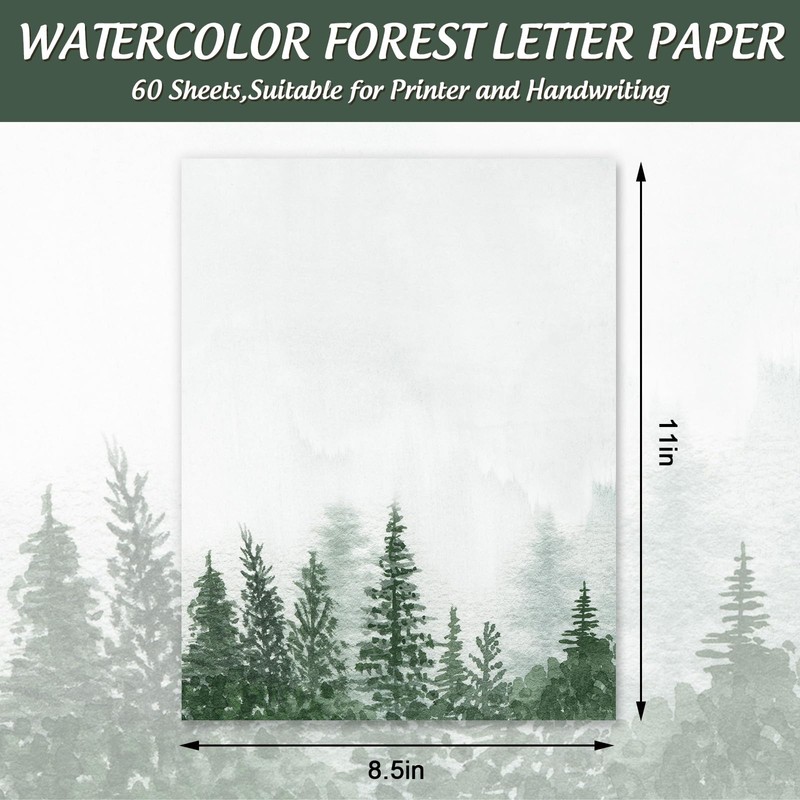 60 Sheet Forest Stationery Letterhead Paper Watercolor Forest Writing Paper