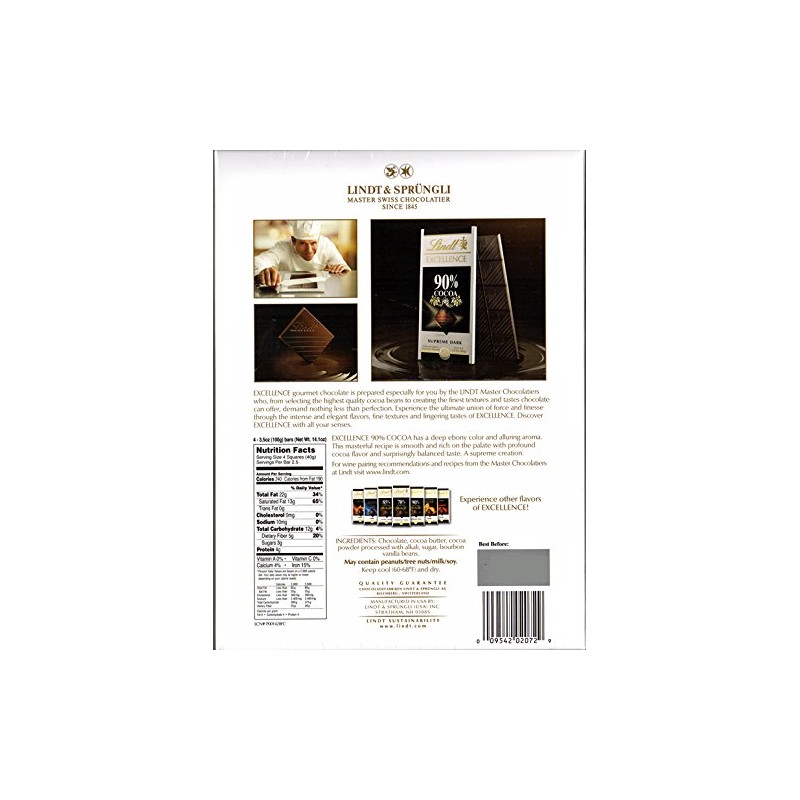 Lindt Excellence bar, 90% Cocoa Supreme Dark Chocolate, Gluten Free,