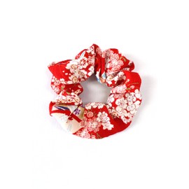 COCOLUCK Japanese Pattern Crepe Scrunchie Hair Rubber Volume Hair Rubber Made in Japan Suzakura Series (Suzakura Red)