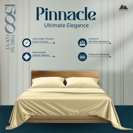 Mayfair Linen King Sheets Set Egyptian Cotton - 1500 Thread Count 4 PC Egyptian Cotton Sheets King Size, Luxury Sheets King Size, Cooling High Thread Count Deep Pocket Sheets, Fits Upto 19" - Beige