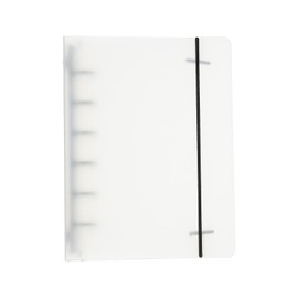 PATIKIL A7 Binder Cover, 1 Pcs PP 6 Ring Round Ring Binder Cover with Black Fixing Belt Metal Lock Loose Leaf Binder Protector Refillable Notebook for Meeting Folder, Matte White