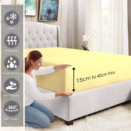 Pizuna 100% Cotton Small Single Fitted Sheet Mellow Yellow, 400 Thread Count Long Staple Cotton Small Single Fitted Sheet 80x200 cm, Sateen Weave 40 cm Deep Fitted Sheets 1 PC Mellow Yellow