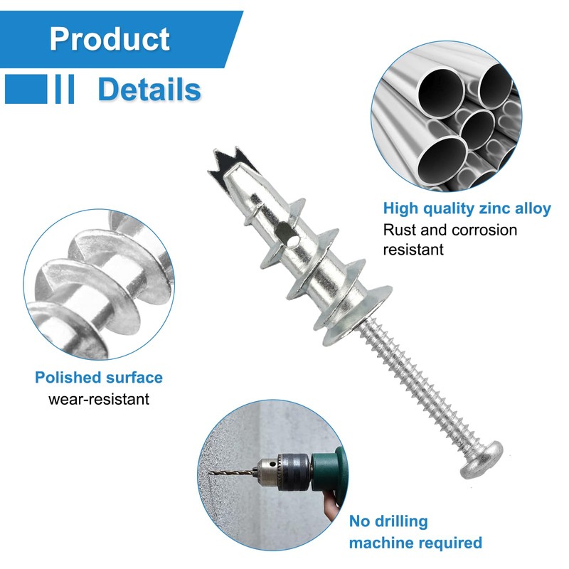 Pack of 60 Plasterboard Dowels Metal, Drywall Dowels, Plasterboard Dowels,