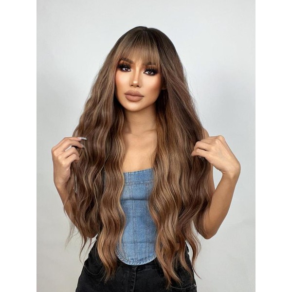 32 Inch Women's Dark Brown & Blonde Highlight Long Curly