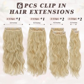 BARSDAR Clip in Haarverlängerung, 6PCs Lang Wellig Blond Haarextension Clip in 50CM Voller Kopf Dickes Synthetisches Clip Extensions Haarteil Für Damen (Helles Aschblond)