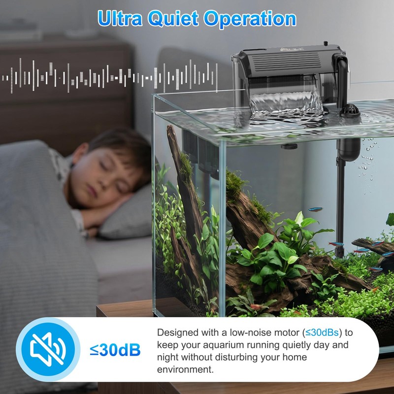 AQQA Aquarium Hang on Back Filter Whisper Fish Tank HOB