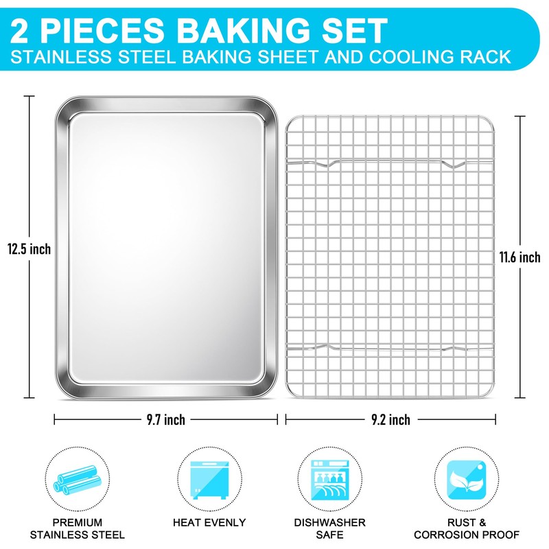 E-far Stainless Steel Baking Sheet with Wire Rack Set, 12.5”
