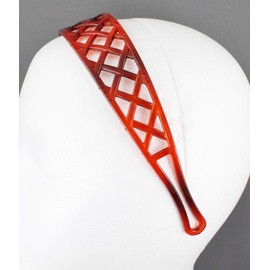 Brown basketweave plastic head band hair accessory grip teeth 1 3/8 inches wide woven pattern