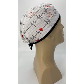AMV Scrub Cap Nurse Scrubs Hat Nursing Doctor Surgical Cardiologist, White w/ Hearts