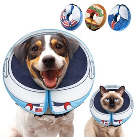 Docuwee Dog Cone Collar, Inflatable Neck Donut After Surgery for Large Medium Small Dogs and Cats, Soft Dog Cone Alternative, Protective Recovery E Collar Stop Licking, Astronauts, S