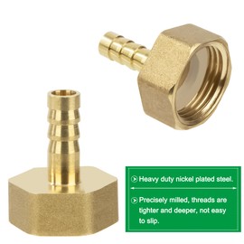 Brass Pipe Adapter, 12 Pieces 8 mm Barb x 3/4 Inch Female Thread Pipe Connector Brass with Thread, Hose Nozzle Screw Connection with Clamps for Water, Gas, Air