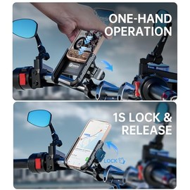 Kewig Soporte de teléfono para motocicleta con base de montaje de aleación de aluminio [compatible con cámara] [bloqueo y liberación 1S] Soporte de teléfono celular para manillar de bicicleta para
