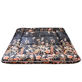 Black Floral Japanese Futon Floor Mattress, Bed Mattress Topper Portable Thick Sleeping Pad Floor Bed Roll Up Camping Mattress Folding Couch Bed Mattress Pad for Guest Room, Twin Size