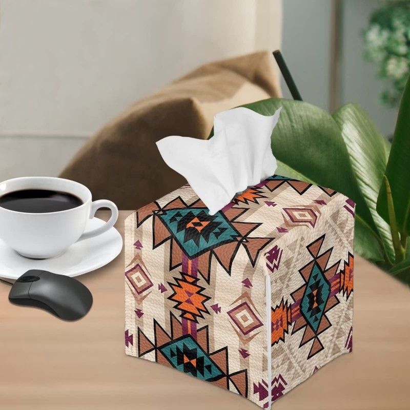 ZFRXIGN Southwestern Tissue Box Cover PU Leather Square Tissue Box