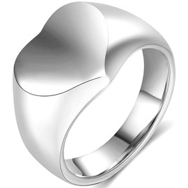 Jude Jewelers Stainless Steel Heart Shaped Classical Simple Plain Signet Style Wedding Promise Anniversary Ring (Silver, 11)