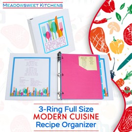 Recipe Binder with Dividers and Labels - Recipe Cookbook Binder for Full Size Recipes, Recipe Cards, Recipe Clippings - 3-Ring Full Size Modern Cuisine Recipe Organizer Book from Meadowsweet Kitchens