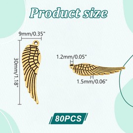 PH PandaHall Pack of 80 Angel Wings Charms, Tibetan Style, Feather Angel Wings Pendants, Angel Wings Beads, Antique Golden Wings Charms for Necklaces, Bracelets, Jewellery Making, Crafts, Stainless