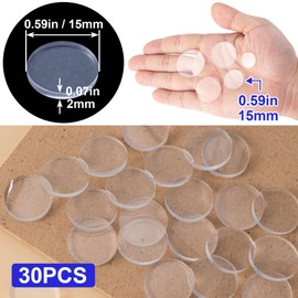 OIIKI 30 PCS Glass Table Top Bumpers Pads Anti Slip, 15 x 2 mm Thickness Round Glass Table Top Pads, Rubber Clear Glass Table Spacer for Table, Kitchen Cabinets, Laptop (Non-Adhesive)