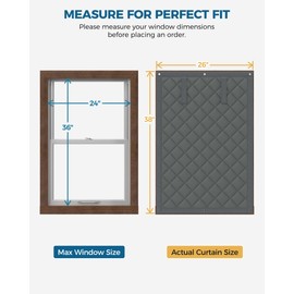 Augblinds Thermal Insulated Window Cover, Curtain Size 26 x 38 Inch, Quilted Oxford Cloth Thick Cotton Filled, Fits up to 24''×36'' Windows, Ideal for Keeping Warm in Winter, Grey