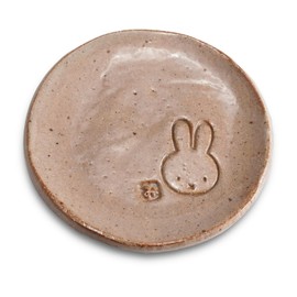 COTONOHA Mino Ware Handmade Slab Small Plate, 3.7 inches Japanese Pottery Dish with Engraved Rabbit Design, Small Artisanal Snack & Dessert Serving Plate, Made in Japan (Brown)