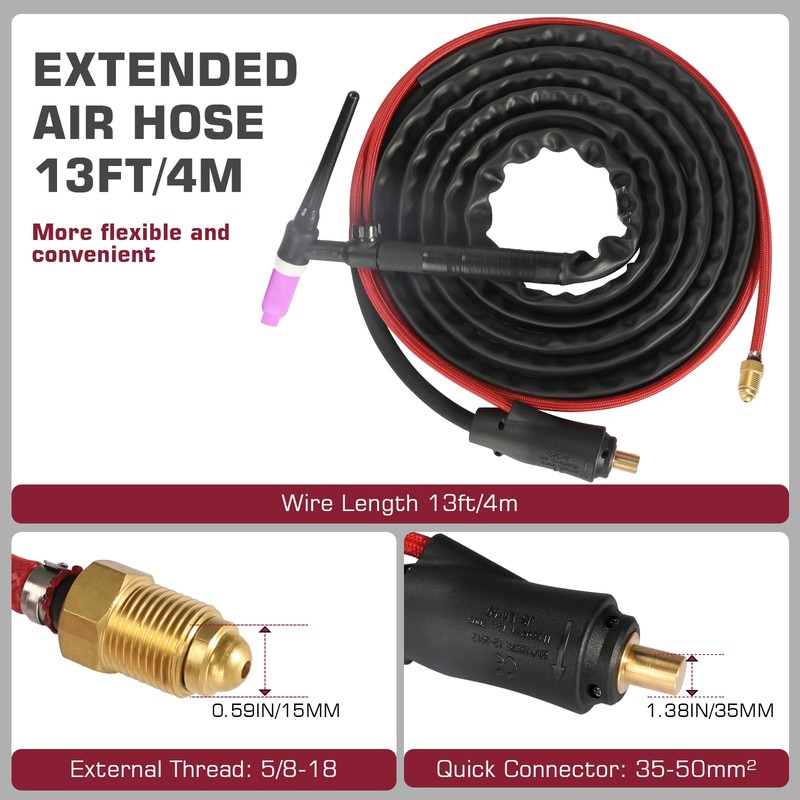 ARCCAPTAIN TIG Welding Gun, WP-17V Argon TIG Torch with 13FT