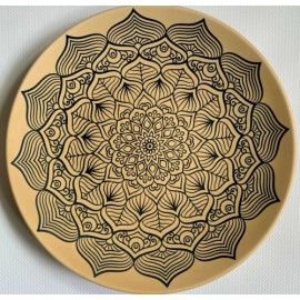 NOW DESIGNS DANICA PLATE 8.5" ‘MANDALA’ NATURAL/NAVY  Stoneware NEW