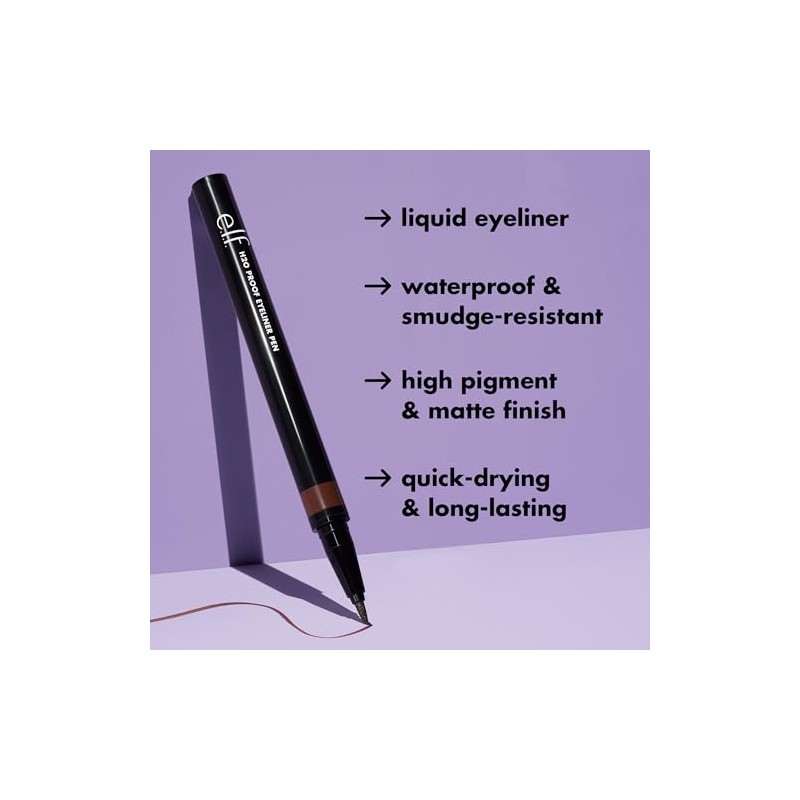 e.l.f. H2O Proof Eyeliner Pen, Felt Tip, Waterproof Liquid Formula,