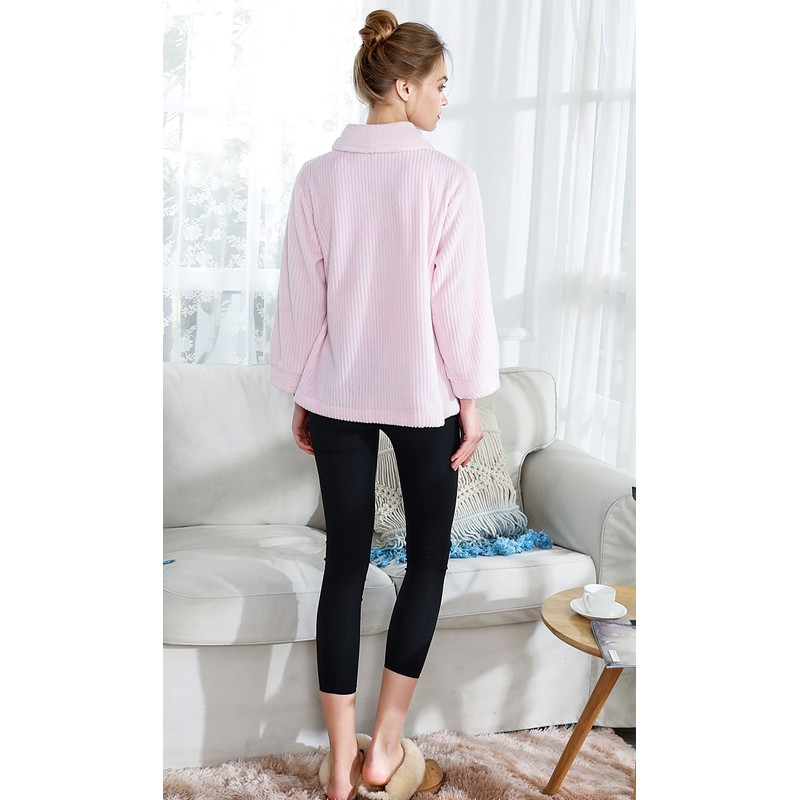 Women's Plus Blue Drop Needle Coral Fleece Shawl Collar Button