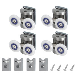 uxcell 25mm Shower Door Rollers, Sliding Shower Doors Wheels 304 Stainless Steel Top Wheels with Anti-Collision Block & Screws for Glass Doors 6mm Silver 4 Pcs