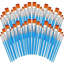 48 Pcs Paint Brush Set Acrylic Paint Brush Small Brush Bulk Painting Detail Painting Wood Paint Brushes Art Crafts Kids Artist Adult Watercolor Oil Face Body, 4 Sizes (Flat Style)