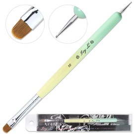 IIvy-L Premium 2 Ways French Gel Acrylic Nail Art Kolinsky Brush with Dotting Tool for Professional Manicure Nail Art Design Cuticle Clean-up + Lime Green Wood Handle (Size 10)