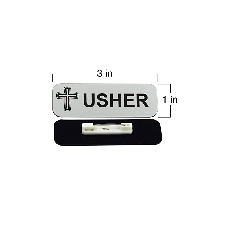 Usher 1 x 3" Name Tag/Badge, Brushed Gold, Cross Design