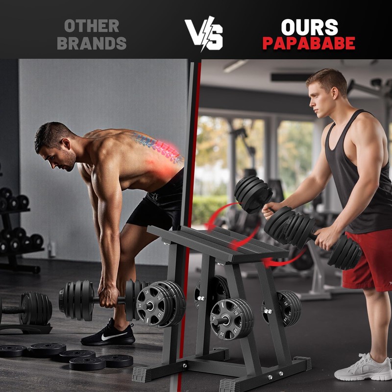 PAPABABE Adjustable Dumbbell Rack with 1 inch Plate Tree, Heavy-Duty