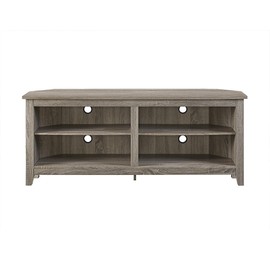 Walker Edison Furniture Company Simple Farmhouse Wood Corner Stand for TV's up to 65" Living Room Storage Shelves Entertainment Center, 58", Driftwood