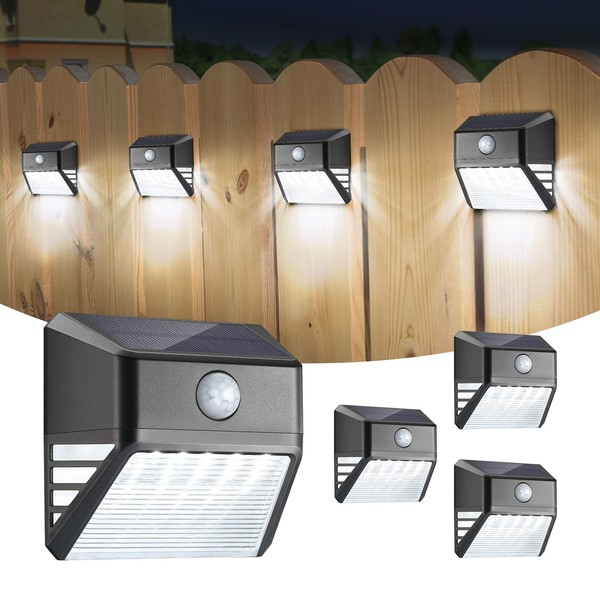 Linkind Solar Lights Outdoor Waterproof, Solar Deck Lights with Motion Sensor, LED Solar Powered Security Lights for Fence, Patio Deck, Stairs, Wall, Step, Garden and Walkway, Cold White, 4-Pack