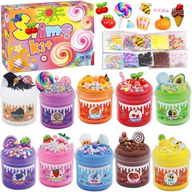 Kinyoda Slime Set, Slime Fluffy Set with 10 Pieces, Slime Children's Party Gift, Scented Putty Toy, Cloud Slime, Children's Mini Fluffy Slime Kit with Accessories, Stress Relief Gift for Boys Girls