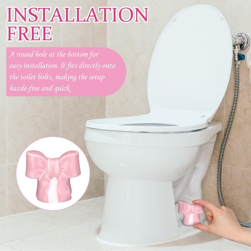 Wonderjune 2 Pack Toilet Bolt Caps Decorative Coquette Pink Bow
