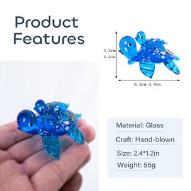crystalsuncatcher Handmade Glass Tortoise with Baby 2.5'' Art Glass Blown Animal Figurine,Collectible Turtle Statue For Home Decor