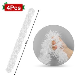 Tinsel Garland Christmas White, Metallic Garland Christmas Tree, Pack of 4 Shiny Christmas Garland, Christmas Tree Decoration Garland, Tinsel Garland, Festive Tinsel Decoration