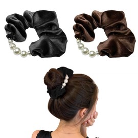 Hair Elastic Scrunchie Velour Pearl, Hair Ornament, Silk Scrunchie, Set of 2, Hair Accessories, Elegant Design, Wedding, Graduation, School Entrance Ceremony, Holiday Gift, Women's Hair Accessory