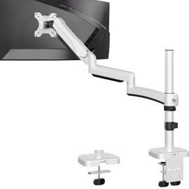 MOUNTUP Single Monitor Desk Mount, Monitor Mount for 13-32 inch, Long Arm Full-Motion Monitors Stand Holds Max 19.8lbs, Height Adjustable Gas Spring Monitors Arm with C-Clamp＆Grommet Base, White