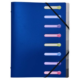 Exacompta 56180E Premium Folder Opaque Made of Sturdy Plastic DIN A4 8 Compartments 3 Flaps Stretchy Spine and 2 Elastic Bands Index Folder Corner Folder 1 Piece Random Colour