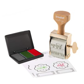 Trodat Vintage Homemade Set for Creative Design - 6 Imprint Motifs, German, Creative Stamps in Vintage Look Including Ink Pad in Grey, Green, Red, 30 x 5 mm, 12 Labels in 3 Designs